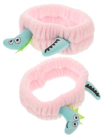 GANAZONO Lot de 2 Bandeaux Élastiques pour Cheveux de Bain à Motif Dinosaure Tissu Doux et Confortable Bandeaux de Soin du Visage pour Filles pour Maquillage et Spa Couleur Vert-Rose