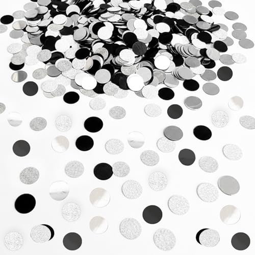 Whimzey 6000 Stück Glitzer Konfetti Schwarz Silber, 8mm Konfetti Geburtstag, Streudeko Tischdeko Hochzeit, Rund Confetti für Geburtstag,Hochzeit,Silvester,Karneval,Neujahr,Weihnachten Party Dekoration