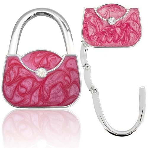 PENGCHE Tisch-Handtaschenhalter, Faltbare Rutschfeste Taschenhalter für Tisch aus Metall, Tragbare Tischhaken für Handtaschen, Ideal für Schreibtisch und Restaurant (Pink)