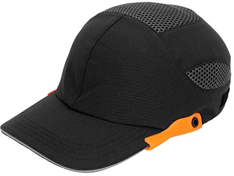 Anstoßkappe Schutzhelm |Verstellbarer Schutzhelm mit Visier und Netz für Sport/Arbeit |Leichte HDPE- und ABS-Konstruktion, Einheitsgröße (Black with Orange Edge)