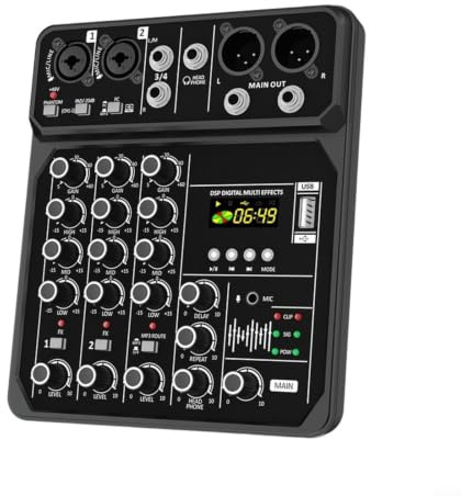 Risveglio Console de mixage audio portable à 4 canaux, support 48 V, petite carte son pour performance et utilisation en extérieur