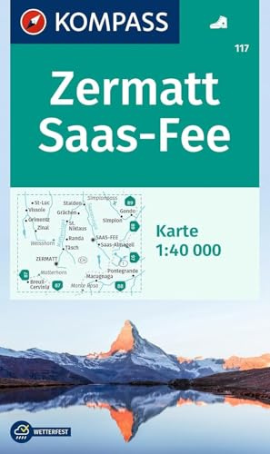 KOMPASS Wanderkarte 117 Zermatt, Saas-Fee 1:40.000: markierte Wanderwege, Hütten
