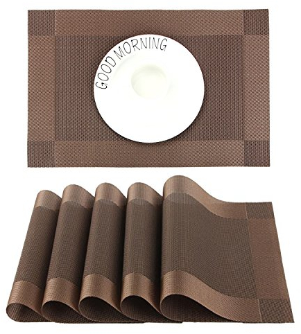 Manteles Individuales Lavables Salvamantele Individuales PVC Antideslizantes Resistente al Calor Juego de 6 para la Mesa de Comedor de Cocina,Marrón