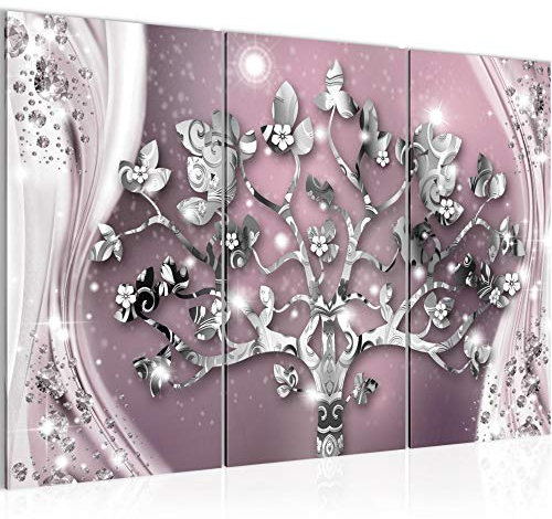 Runa Art Gustav Klimt Albero Della Vita Quadri Soggiorno Grande Rosa Astratto 120 x 80 cm 3 Pezzi Decorazione Murale 022231b