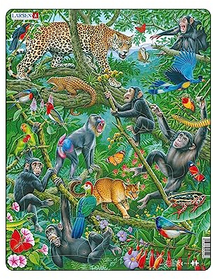 Larsen Puzzles FH41, Kinder Rahmenpuzzle Afrikanischer Regenwald, 32 Teile, ab 4 Jahre, Lernspielzeug Tiere, Konzentration & Spielspaß
