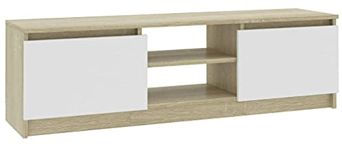 vidaXL Meuble TV Blanc et chêne Sonoma 120x30x35,5 cm Aggloméré