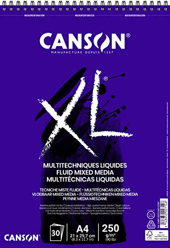 CANSON XL® Fluid Mixed Media, Block für flüssige Mischtechniken, DIN A4, 30 Blatt, 250 g/m²