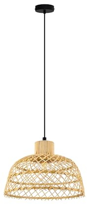 EGLO Pendelleuchte Ausnby, 1 flammige Hängelampe Vintage, Skandinavisch | Boho, Hängeleuchte aus Holz in Natur und Metall in Schwarz, Esstischlampe, Wohnzimmerlampe hängend mit E27 Fassung