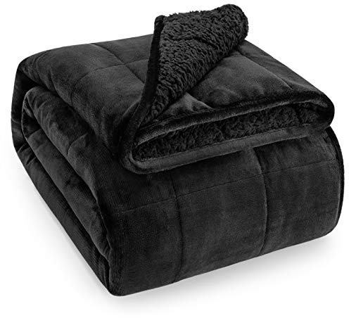 Wemore Couverture lestée en Polaire Sherpa pour Adulte, Double Face, Confortable, Moelleuse, Lourde, Ultra pelucheuse avec Dessus en Flanelle Douce, 6,8 kg, 152,4 x 203,2 cm, Noir des Deux côtés