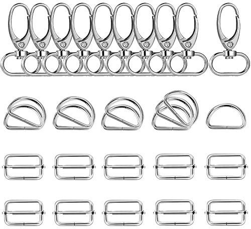 Nsiwem 30 Stück Karabiner für Taschen 32mm Karabinerhaken D-Ringe Schiebeschnalle Gurtversteller Metallringe Abnehmbare Drehverschlüsse für Schlüsselanhänger Band Tasche Zubehör Silber