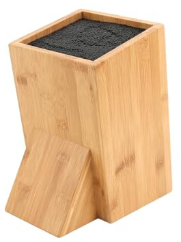 Bamboo Universal Knife Block with Bristles Bamboo Knife Stand Organizer Holder, Convenient Safe Storage for Knives & Utensils, Detachable Bristles for Easy Cleaning -by KITCHENDAO