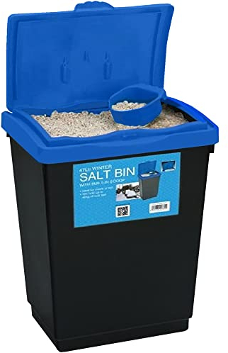 Rock Salt Storage Bin - Grit Spreading Store Plastic Container Box with Scoop for Rock Salt or White Salt for De-icing Paths and Driveways of Ice Snow Frost (47 LITRE)