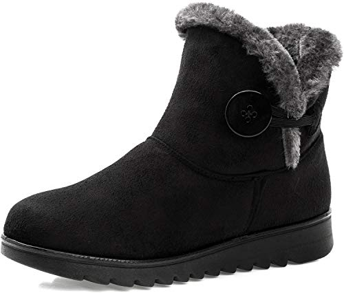 Vunavueya Damen Winterstiefel Warm gefütterte Winterschuhe Schneestiefel Winter Schlupfstiefel Kurzschaft Stiefel Boots Schuhe Schwarz Black 41.5 EU/265CN