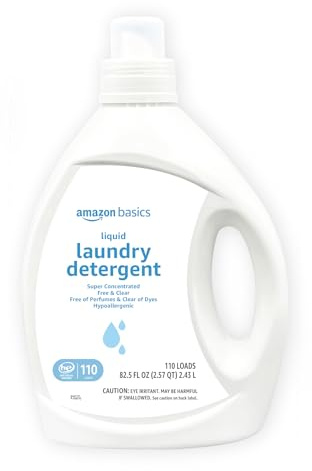 Amazon Basics Concentrated Liquid Laundry Detergent, Hypoallergenic, Free of Perfumes & Clear of Dyes, High Efficiency, 110 Loads, 82.5 Fl Oz (Previously Solimo)