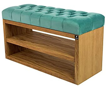 EMRA WOOD M-DEKO LPS-5 Polsterbank Schuhbank Chesterfield Gesteppt mit Ablage Bezug aus Velours Minze Gestell aus Holz Nach Maß (Höhe 55cm Tiefe 40cm, 100)