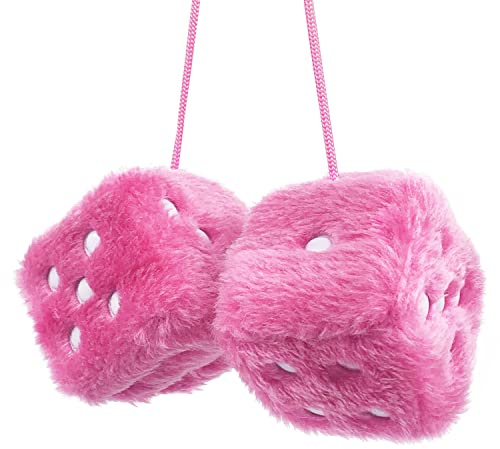 ygmoner Paar Retro Quadratischer Spiegel Hängendes Paar Fuzzy Plüschwürfel mit Punkten Für Autoinnenraum Ornament Dekoration (Rosa)