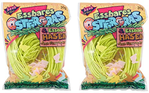 Hoch Ostergras mit Hasen 2er Pack - grünes Ostergras - essbares Ostergras und Osterhasen aus Essoblaten - Füllung für Osternester