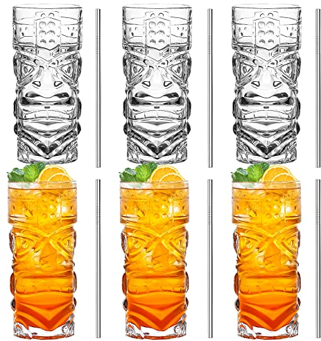 INFTYLE Set di bicchieri trasparenti Tiki da 170-400 ml, moderni bicchieri da cocktail da bar Tiki perfetti per cocktail esotici, Mai Tai, cocktail in stile hawaiano, set di bicchieri tropicali
