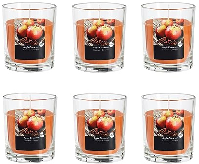 Duftkerze im Glas 6er-Set - Kerze, Advent, Raumduft - Kein Ruß - Brenndauer: 25 Std. - viele Duftaromen – 7,0 x 7,7 cm (Orange - Duft: Apfel-Zimt)