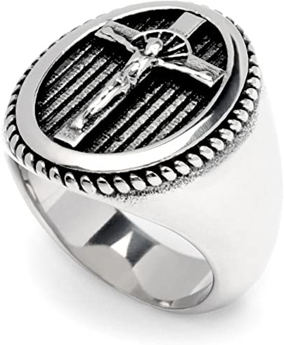 Schmuck-Checker Ring mit Kreuz & Jesus silber aus massivem Edelstahl 316L Christliches Herren Geschenk Männer Schmuck (61 (19,4 mm Ø))