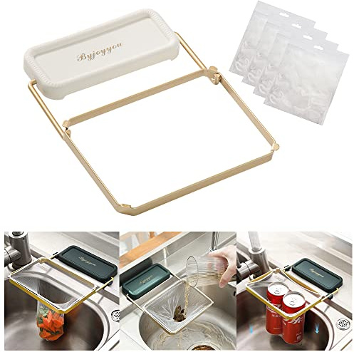 Kitchen Sink Drain Strainer with 200 Pcs Net Mesh Hanging Bags (White) | Foldable Bracket Sink Filter for Kitchen Leftovers, Garbage, Food Waste