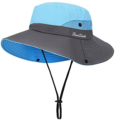 Cappello da Sole da Donna Pieghevole Cappelli Tesa Larga Cappellini Protezione UV Traspirante Cappello di Protezione Solare per Giardinaggio Viaggi Escursionismo Pesca 56-58CM (Blu Cielo)