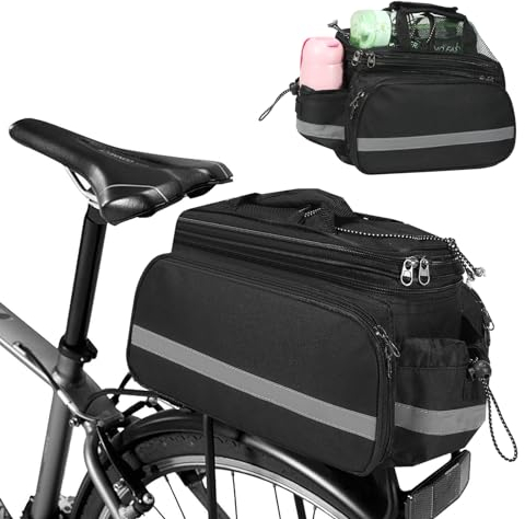 FINEW Fahrrad Gepäckträgertasche 10-20L Gepäckträgertasche Multifunktionale Hinter Gepäcktasche Wasserdicht Rücksitztasche mit Regenschutz Reflektierend,Faltbare Seitentaschen, Schnell Abnehmbare