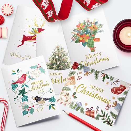 Dessie 30 Unique Christmas Cards with Envelopes 4x6 and Gold Sealing Stickers. Short Greetings Inside. Boxed Christmas Cards and Happy Holiday Greeting Cards Set.