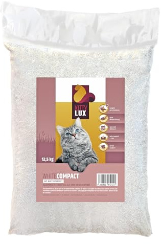 KittyLux klumpende Katzenstreu White Compact 12,5kg mit Babypuderduft für Sensible Katzen, Klumpstreu 100% Naturbentonit, Feste Klumpenbildung, schnelle Geruchsbindung, geringer Verbrauch