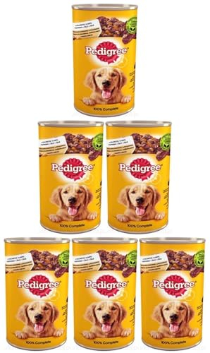 Pedigree Adult Nassfutter für Erwachsene Hunde mit Huhn und Karotte in Gelee 6 x 1200g (6 Dosen)