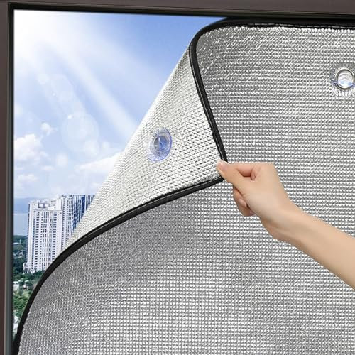 Sonnenschutz Wärmedämmung Dämmfolie Doppelte Aluminium Isolierfolie UV-Schutz Selbstklebend Sichtschutzfolie für Fenster,Mit Saugnapf Verdunkelungsfolie (90x100cm/35x39in)