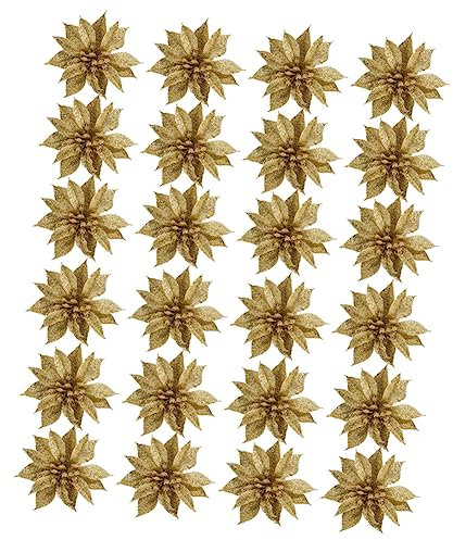 PRETYZOOM 24stücke Mini Doppelschicht Weihnachtsblumen Rattan Dekoration Handgemachte Blumen Für Festlichkeiten Hochzeiten Fenster Und Supermarkt-deko