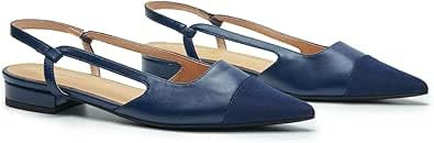 C.Paravano Damen Schuhe Slingback Flach mit spitzem Zeh & zweifarbigem Design | Slingback Ballerina Damen | Sandalen Sommer | Elegant für Büro, Abendevents und Alltag（39,Marineblau