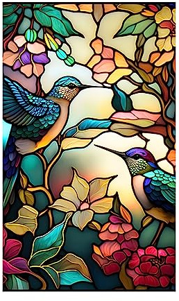 Crevyteg Privatsphäre Fensterfolie, Retro Fensterdekoration PVC Selbsthaftende UV-Schutz Sonnenschutzfolie Fenster Bunt Kolibri Blume Fensteraufkleber für Fensterdekorationen 60 x 100 cm