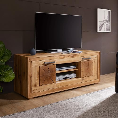 Wohnzimmer Fernsehschrank Lowboard 150cm, Wildeiche massiv geölt, montiert