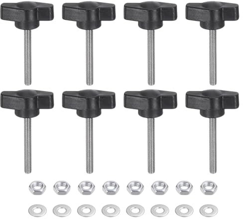 sourcing map 8pcs Tee Wing Knobs M4 x 30mm Metric 304 Stainless Steel Threaded Stud 27mm Z/T Head Plastic Handles Thumb Screws Hand Clamping Knob Grip Thumbscrew with Nuts Washers, Black