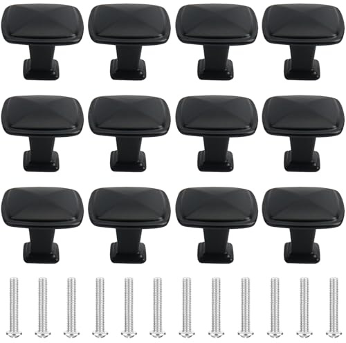 Roellgs 12pcs Cabinet Knobs, Black Door Knobs, Black Cabinet Knobs, Kitchen Door Knobs, Round Pull Knobs, Cabinet Door Handles (Square Shape, Black)