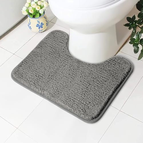 AUAUY rutschfeste WC-Vorleger, U-Waschbar WC Teppich Klovorleger mit Ausschnitt Weiche Hochflor Toiletten Vorleger, Mikrofaser Badematte - 50 x 40 cm, Grau
