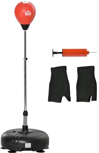 HOMCOM Punching Bag with Stand, Freestanding Boxing Bag Set, with Speedball, 133-151cm Adjustable Height, for Teens, Red/Black