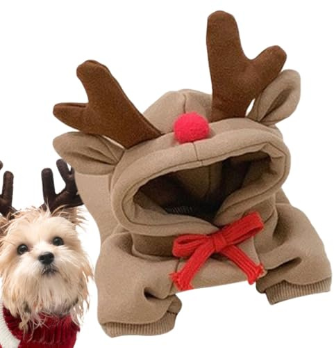 Hundebekleidung Reindeer - Hundekostüm, lustiges Pet-Elk-Cosplay- | Sweatshirt bei kaltem Wetter für kleine Hunde und Katzen, Weihnachtskleidung für die Party