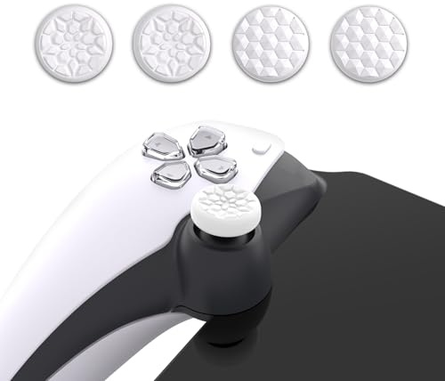 PlayVital Thumb Grip Caps for PS Portal, Silicone Thumbsticks Grips Joystick Caps for PS Portal Remote Player - Diamond Grain & Crack Bomb Design White