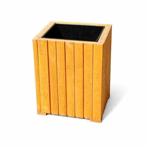 Hoher Pflanzkübel Holz (30x30x40cm) – Blumenkasten Balkon & Terrasse, Pflanzkasten Wetterfest, Hochbeet Kräuterbeet Modern D29 Hellbraun