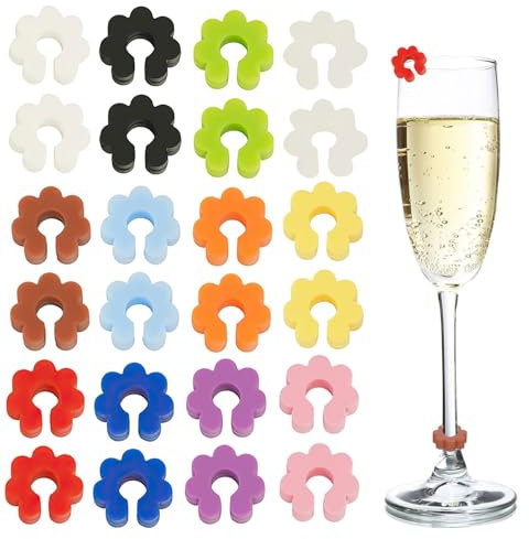 24 Stück Glasmarkierer Glasmarker Silikon, Glas Markierung Trinkgläser für Weinglas, Bierflaschen Markierung, Wiederver Wendbare Glasmarkierer Gläser für Weinglas, Champagnerglas, Trinkglas,Halloween