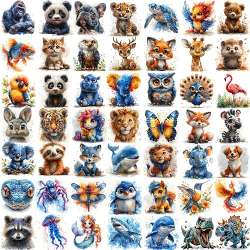 50 PCS Watercolor Cute Animals Temporary Tattoo for Kids Girls Boys, Long Lasting Bulk Temp Waterproof Fake Tattoo Stickers Body Face Arm, Birthday Party Favor Supply Gifts Basket Goodie Bags Stuffers