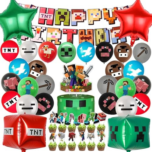 Huangzd 50 Pezzi Kit Palloncini Compleanno Pixe Ragazzo, Palloncini Pixe, Palloncino Foil Decorazioni Compleanno, Palloncino per Festa di Compleanno Bambini (A)