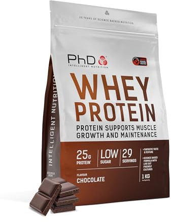 PhD Nutrition Whey Powder 1kg Chocolate – with 25g Informed Protein per Serving, enriched with Well-Tolerated Cultures