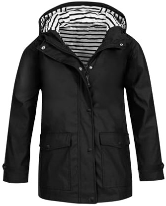 Kids Waterproof Jacket Girls Boys Raincoats Jackets Lightweight Waterproof Hooded Jacket Stylish Cagoule Rain Coat for Kids Preppy Solid Full Zip Button Down School Coats