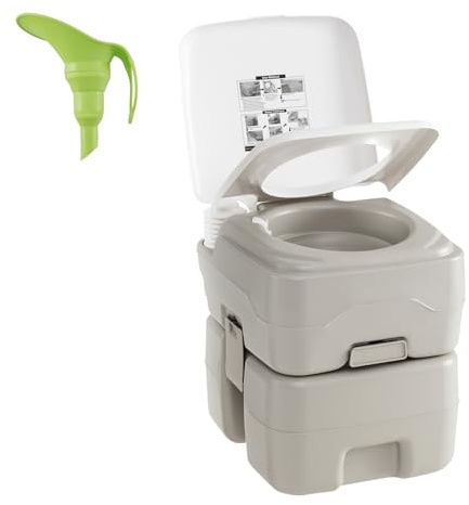 GYMAX Inodoro Portátil, Inodoro Compacto con Depósito de Desechos de 20 L, Bomba de Agua, Válvula Deslizante Hermética, Embudo Telescópico, para Camping, Pesca, Senderismo, Viajes, Carga 200 kg