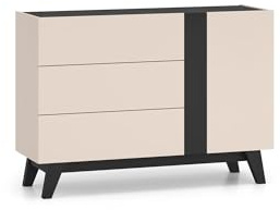 FURNLUX FRESHION Sideboard, Beige & Black, Laminated Chipboard/MDF/HDF/ABS, 120 x 40 x 85 cm, with Drawers and Door, Modern Design, Living Room Furniture