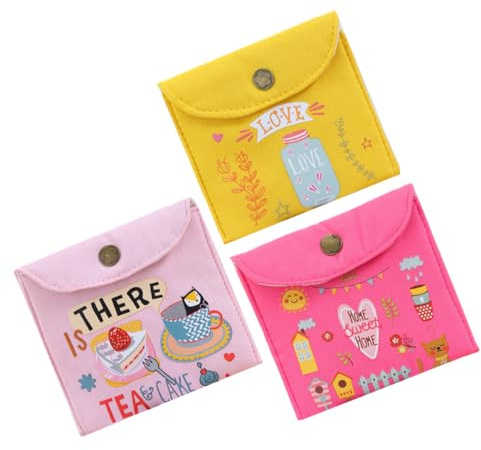 Pack Damen Menstruationsbinden Tasche aus Canvas, Blau, Knopf | Aufbewahrungsbeutel für Menstruationsbinden, Tragbar und Leicht, Schützt Gegenstände, für Frauen, 3 Stück Zufälliger Stil
